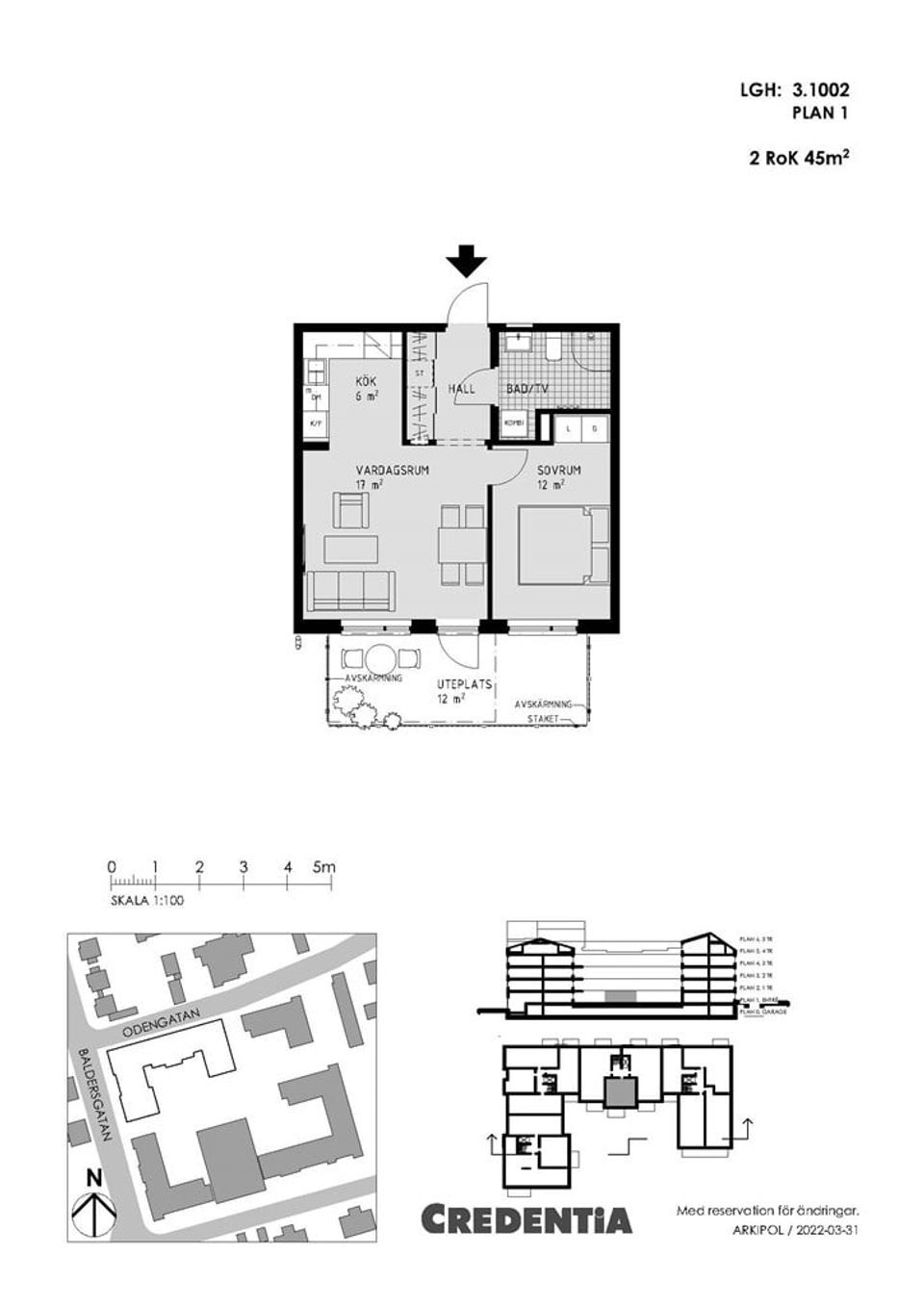 Bostadsrätt, Odengatan 2B, Lgh 3.1002, Norrtälje