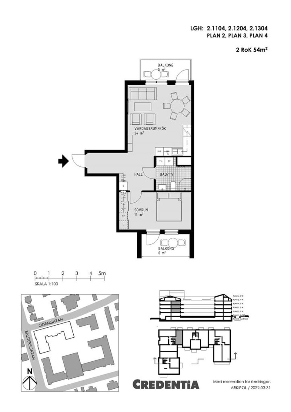 Bostadsrätt, Odengatan 2A, Lgh 2.1104, Norrtälje