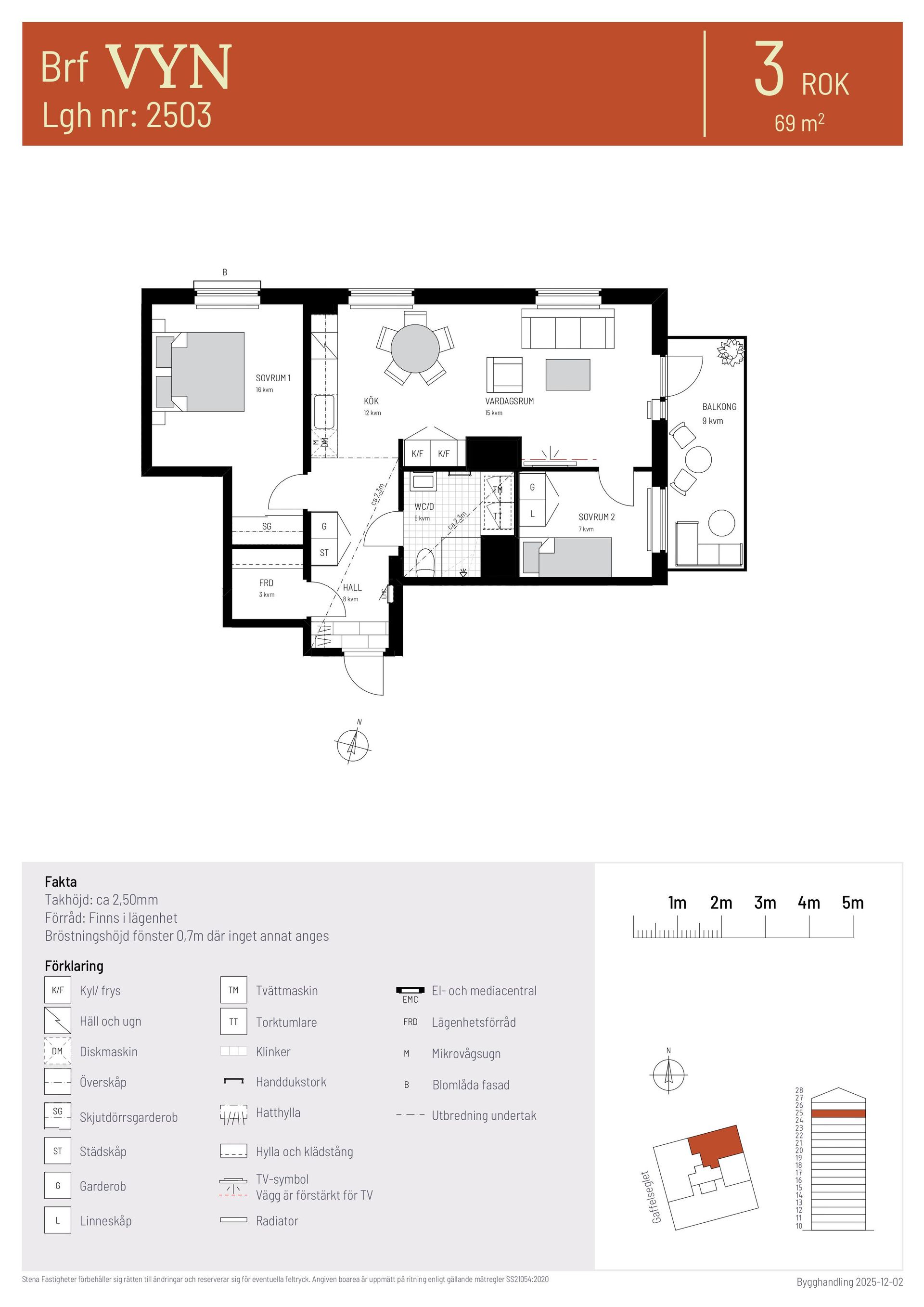 Bostadsrätt, Gaffelseglet 19 lgh 2503 Vyn, våning 15 sky level, Vega, Haninge
