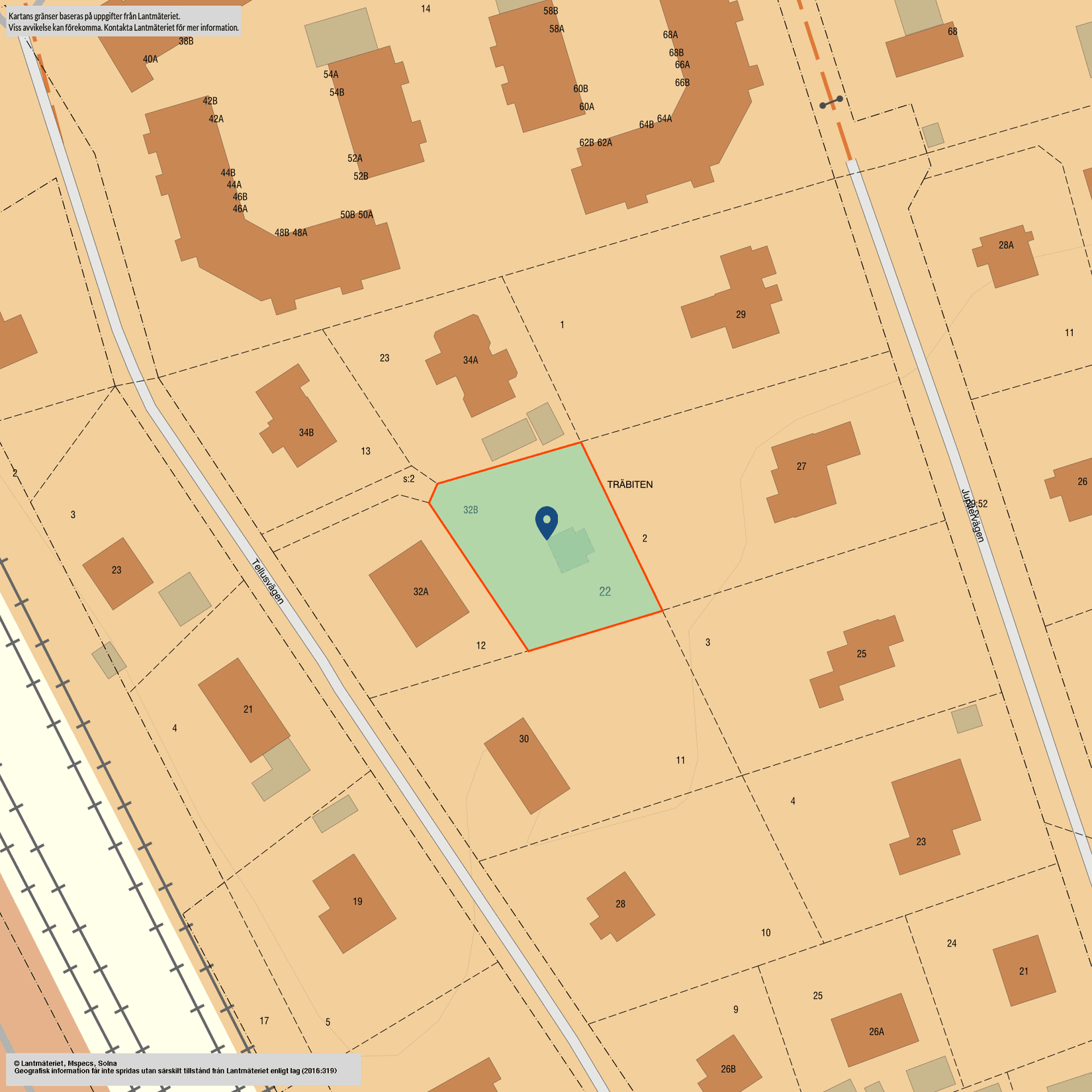 Tomt, Tellusvägen 32B, Häggvik/Tureberg, Sollentuna