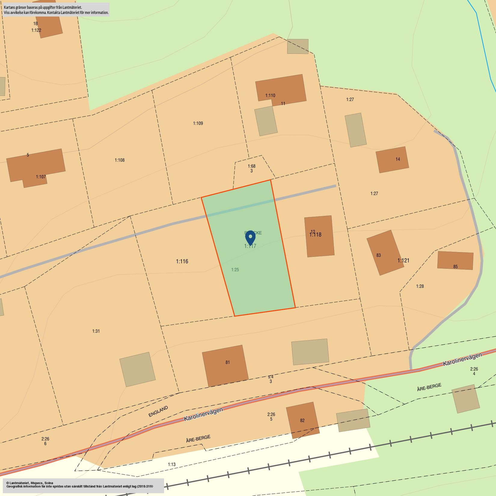 Tomt, Åre Bräcke 1:117, Tegefors, Åre