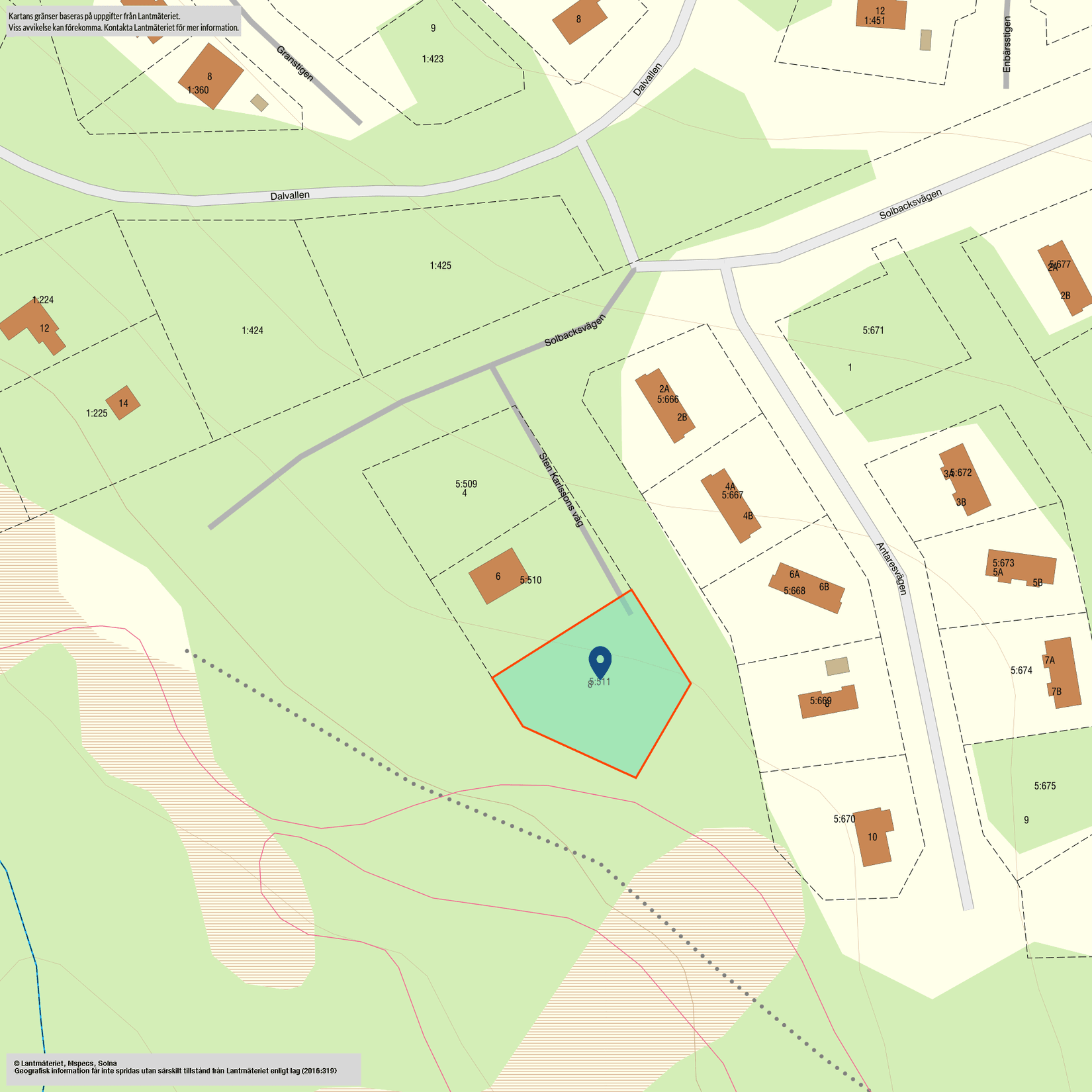 Tomt, Sten Karlssons väg 8, Solbacken, Storhogna, Berg