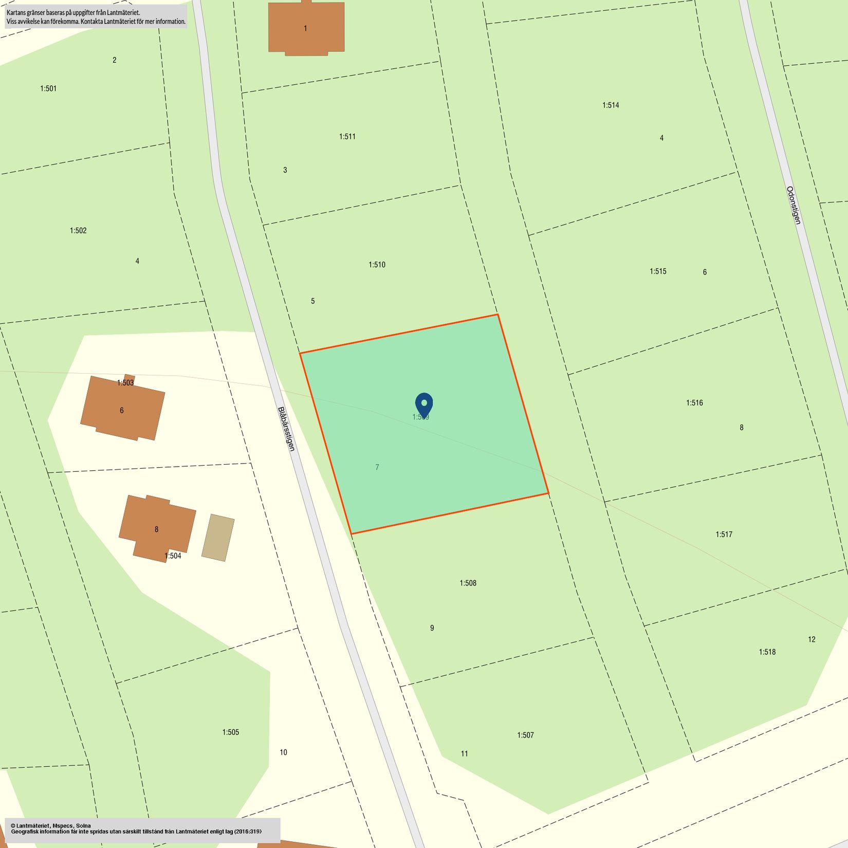 Tomt, Blåbärsstigen 7, Storhågna, Berg