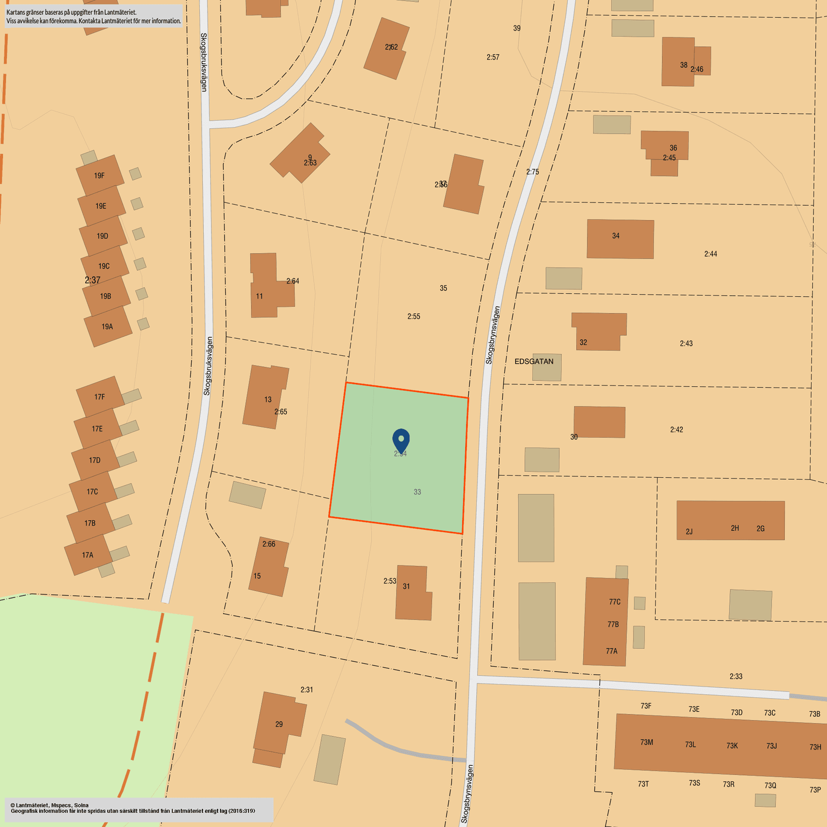 Tomt, Skogsbrynsvägen 33, Edsgatan, Karlstad