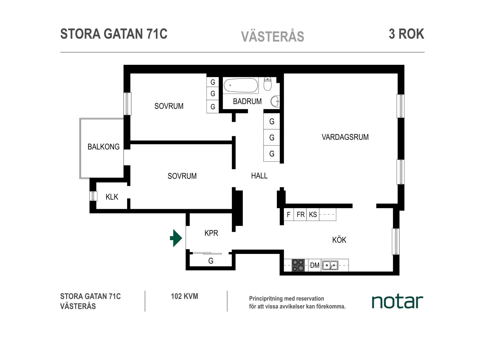 Bostadsrätt, Stora gatan 71C, Vasastaden, Västerås