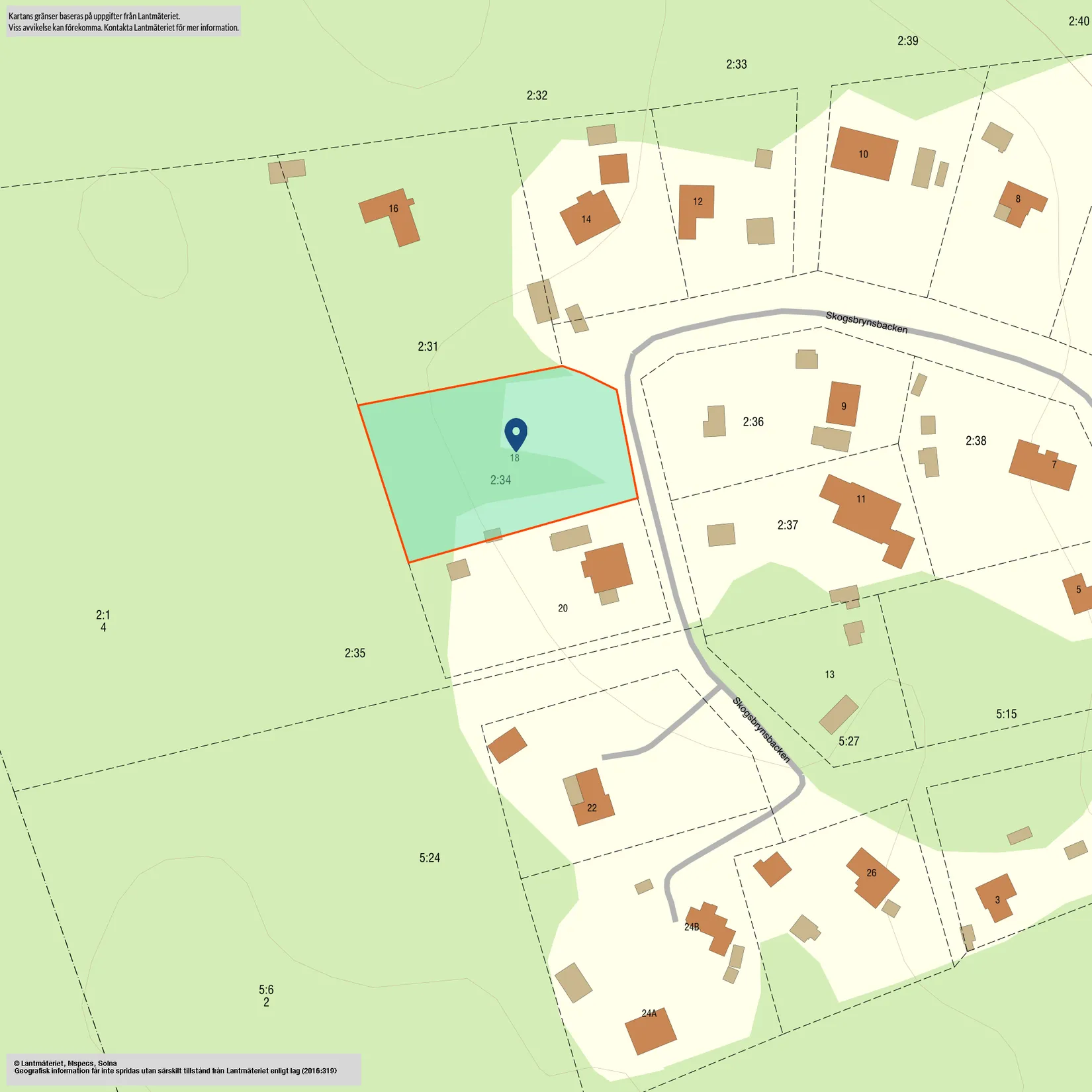 Tomt, Skogsbrynsbacken 18, Färingsö, Ekerö